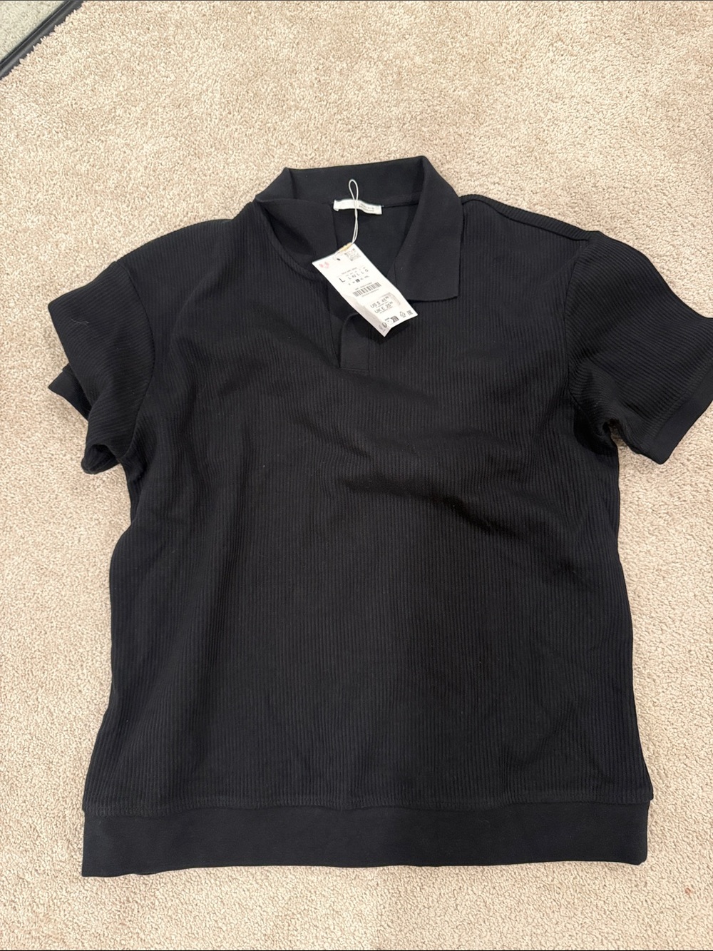 Zara Black Ribbed Polo Shirt - Men
